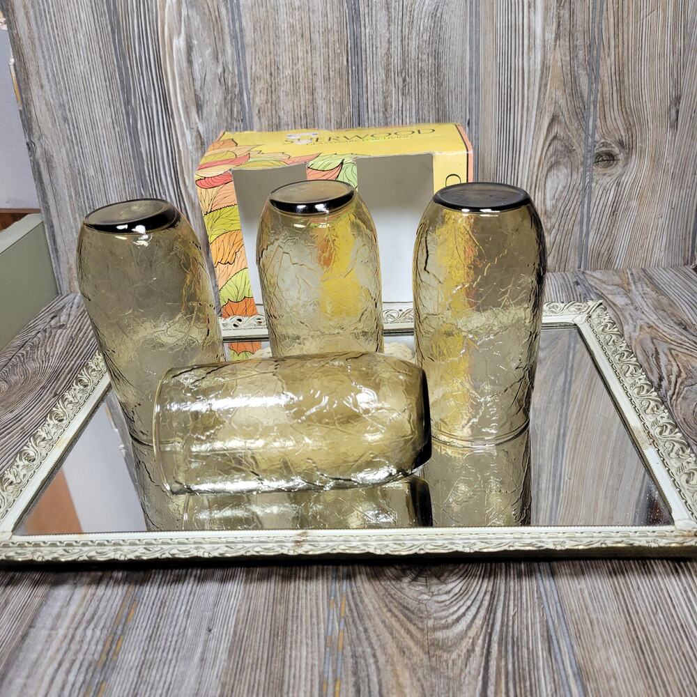 4 Vintage Anchor Hocking Sherwood Honey Gold Iced Tea Tumblers